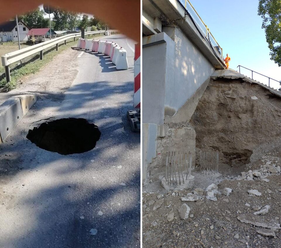 Gaură în podul de la Milișăuți în timpul lucrărilor de reparații