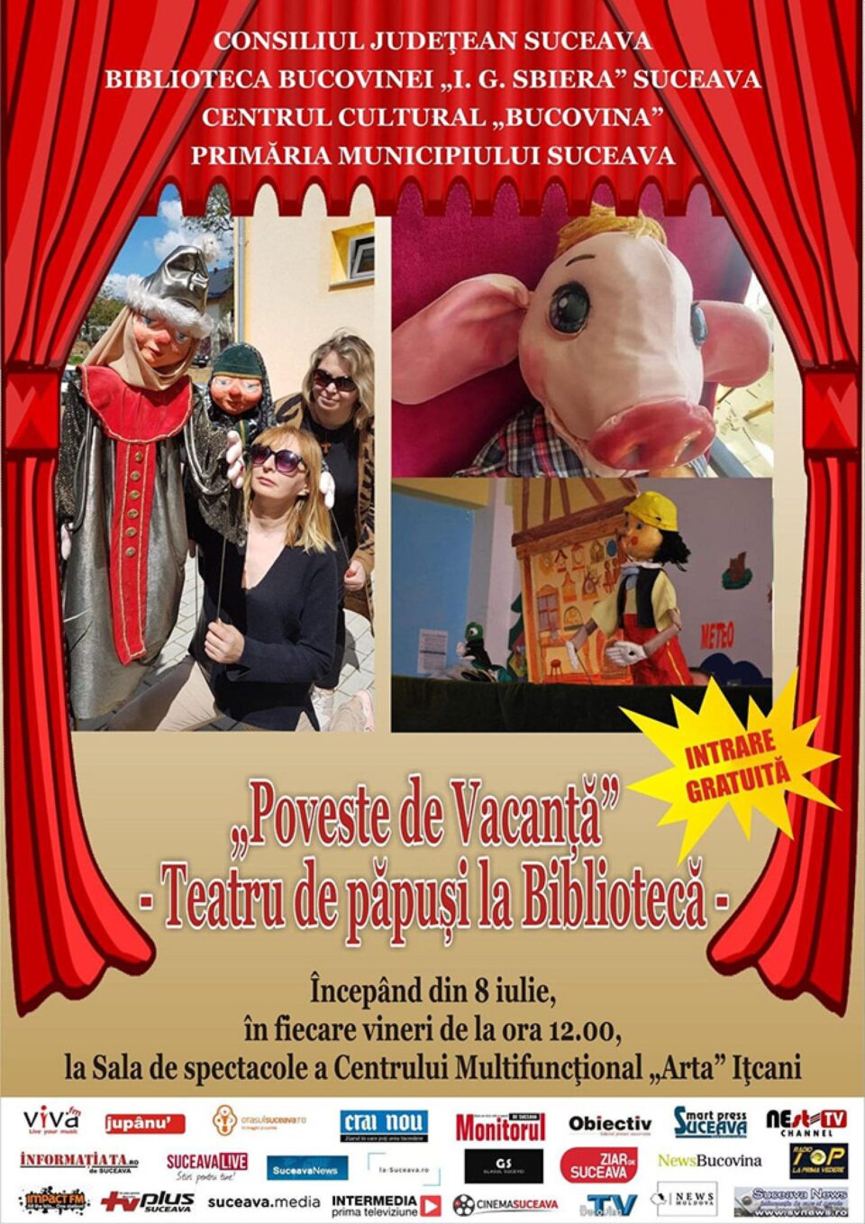 Spectacole de teatru de păpuși, pe perioada vacanței de vară, la Bibliotecă și în Ițcani
