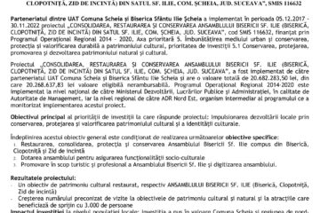 Finalizarea proiectului „CONSOLIDAREA, RESTAURAREA ȘI CONSERVAREA ANSAMBLULUI BISERICII SF. ILIE (BISERICĂ, CLOPOTNIȚĂ, ZID DE INCINTĂ) DIN SATUL SF. ILIE, COM. ȘCHEIA, JUD. SUCEAVA”, SMIS 116632