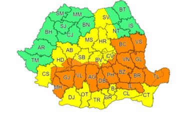 Jumătatea vestică a județului, sub Cod Galben de ploi și vijelii