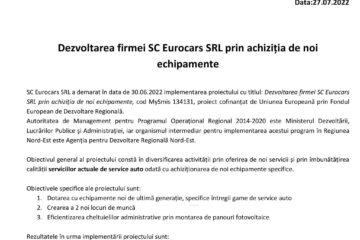 Dezvoltarea firmei SC Eurocars SRL prin achiziția de noi echipamente