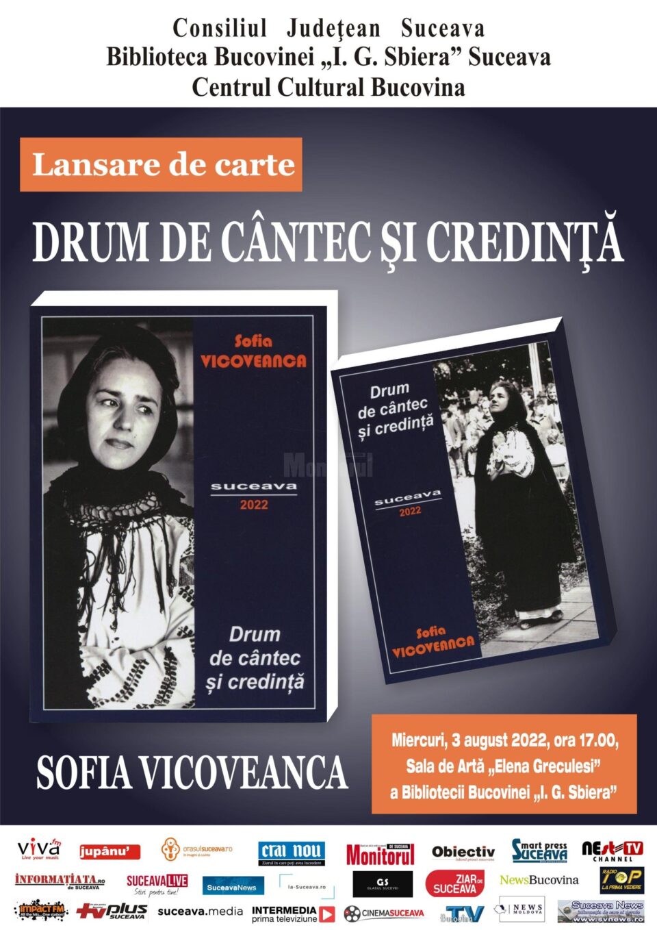 Sofia Vicoveanca își lansează o nouă carte, miercuri, la Biblioteca „I. G. Sbiera” Suceava Sofia Vicoveanca își lansează o nouă carte, miercuri, la Biblioteca „I. G. Sbiera” Suceava