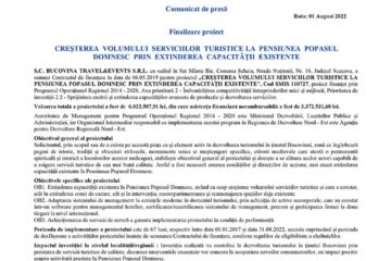 Finalizare proiect CREȘTEREA VOLUMULUI SERVICIILOR TURISTICE LA PENSIUNEA POPASUL DOMNESC PRIN EXTINDEREA CAPACITĂȚII EXISTENTE