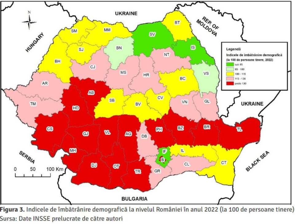 Harta studiu îmbătrânire demografică - sursa www.libertatea.ro