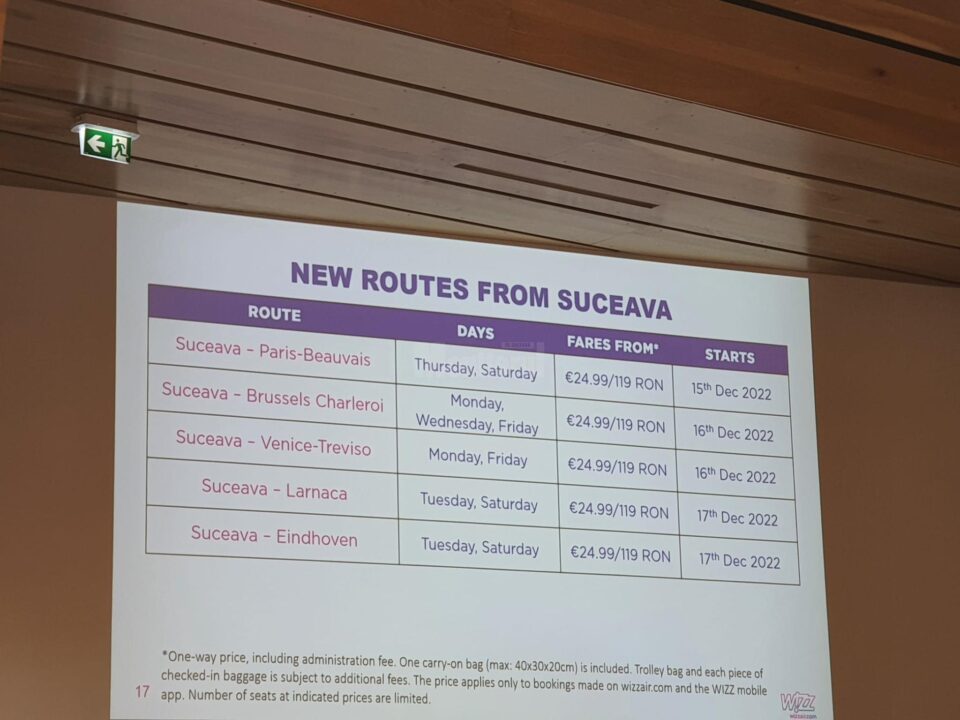 Zboruri spre Paris, Bruxelles, Veneția-Treviso, Larnaca și Eindhoven, de la Suceava, din 15 decembrie