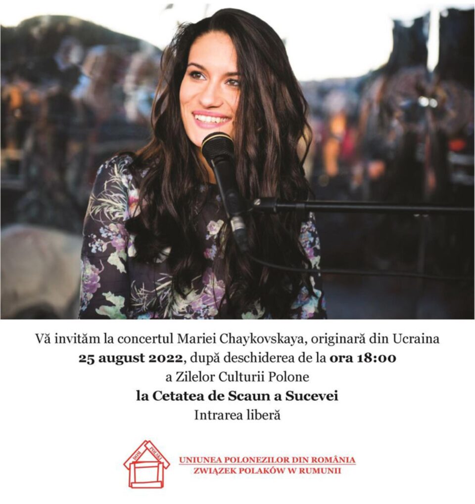 Concertul cântăreței, pianistei și textierei ucrainene Maria Chaykovskaya va avea loc astăzi, Cetatea de Scaun a Sucevei Concertul cântăreței, pianistei și textierei ucrainene Maria Chaykovskaya va avea loc astăzi, Cetatea de Scaun a Sucevei