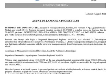 ANUNȚ DE LANSARE A PROIECTULUI