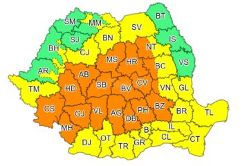 Cod galben și cod portocaliu de furtuni și ploi, în aproape toată țara