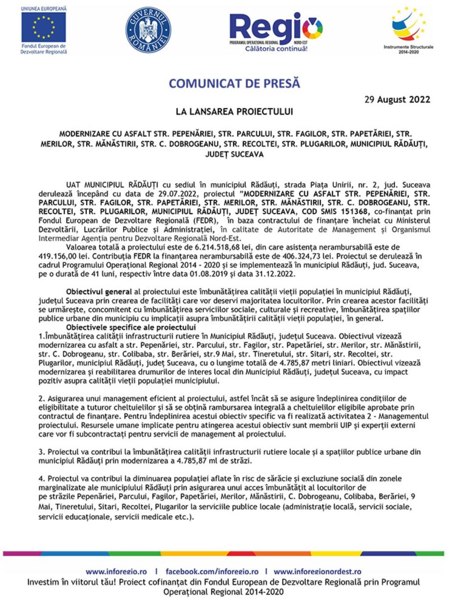 LA LANSAREA PROIECTULUI MODERNIZARE CU ASFALT STR. PEPENĂRIEI, STR. PARCULUI, STR. FAGILOR, STR. PAPETĂRIEI, STR. MERILOR, STR. MĂNĂSTIRII, STR. C. DOBROGEANU, STR. RECOLTEI, STR. PLUGARILOR, MUNICIPIUL RĂDĂUȚI, JUDEȚ SUCEAVA LA LANSAREA PROIECTULUI MODERNIZARE CU ASFALT STR. PEPENĂRIEI, STR. PARCULUI, STR. FAGILOR, STR. PAPETĂRIEI, STR. MERILOR, STR. MĂNĂSTIRII, STR. C. DOBROGEANU, STR. RECOLTEI, STR. PLUGARILOR, MUNICIPIUL RĂDĂUȚI, JUDEȚ SUCEAVA
