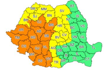 Cod galben de ploi abundente până vineri seara
