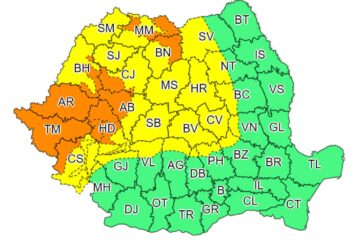 Cod galben de furtuni, cu averse torențiale, timp de două zile