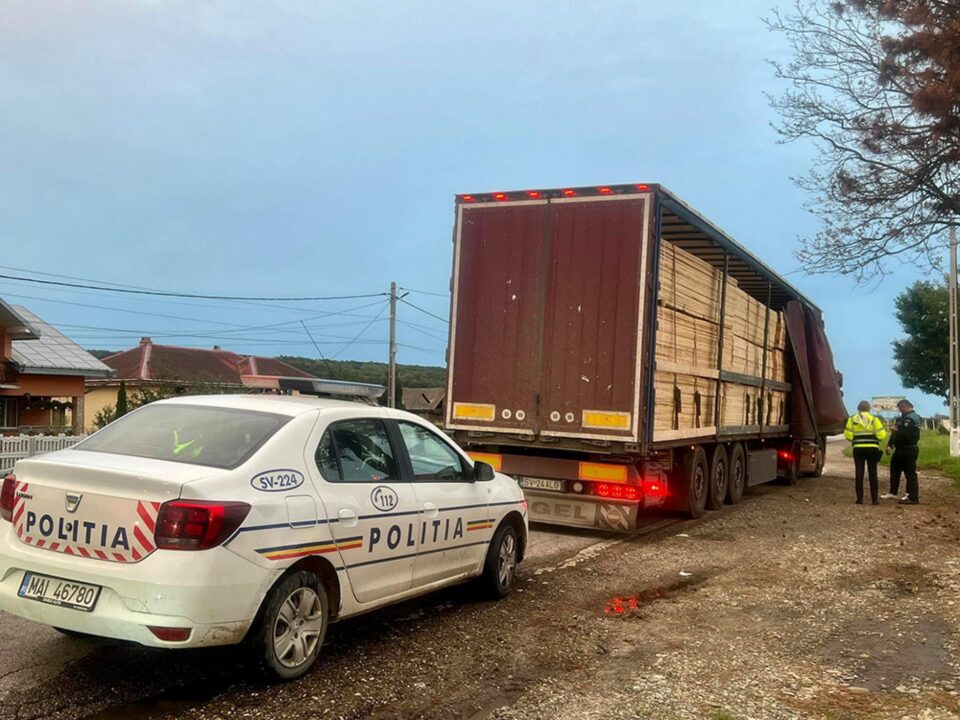 Autotrenul cu cherestea oprit la Vadu Moldovei Foto Daniel Bodnar
