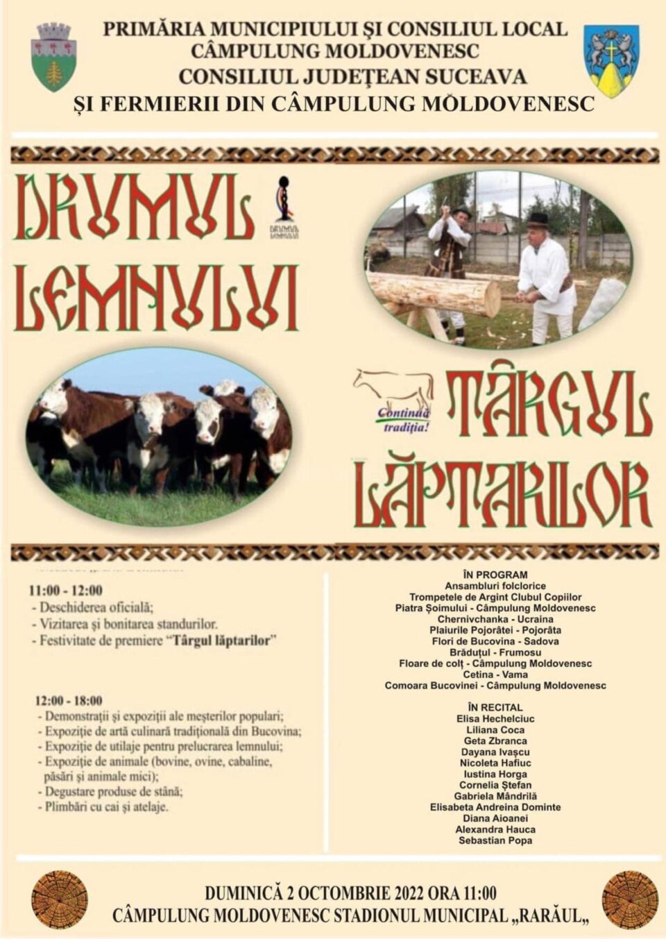 Târgul Lăptarilor și Festivalul Drumul Lemnului, duminică, la Câmpulung Moldovenesc