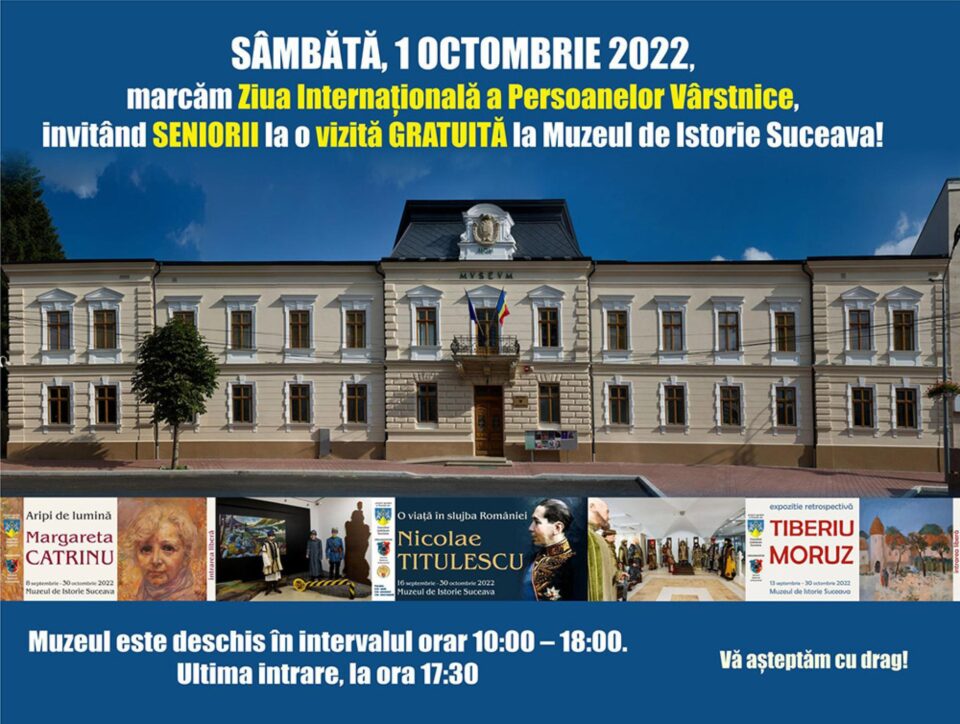 Seniorii pot să viziteze sâmbătă, gratuit, Muzeul de Istorie și Muzeul de Științele Naturii Suceava Seniorii pot să viziteze sâmbătă, gratuit, Muzeul de Istorie și Muzeul de Științele Naturii Suceava
