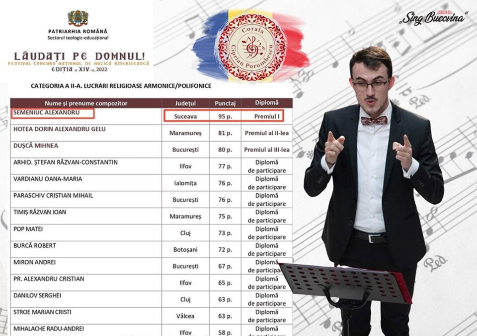 Premiul I pentru Alexandu Semeniuc, la Concursul Național de Muzică Corală „Lăudați pe Domnul” Premiul I pentru Alexandu Semeniuc, la Concursul Național de Muzică Corală „Lăudați pe Domnul”