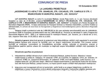 LA LANSAREA PROIECTULUI „MODERNIZARE CU ASFALT STR. GRANELOR, STR. CIOCARLIEI, STR. CAMPULUI SI STR. C BRANCOVEANU IN MUNICIPIUL RADAUTI, JUD. SUCEAVA”