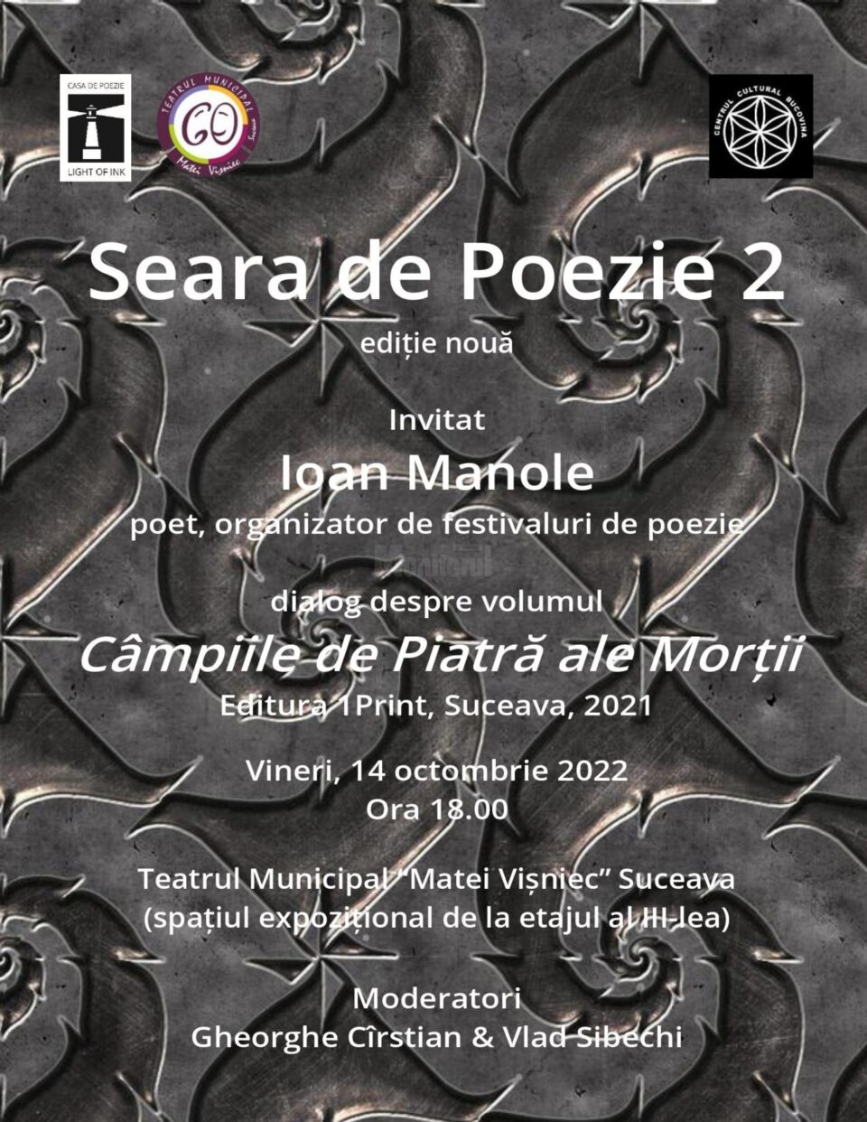 O nouă „Seară de poezie”, vineri, la Teatrul Municipal „Matei Vișniec”