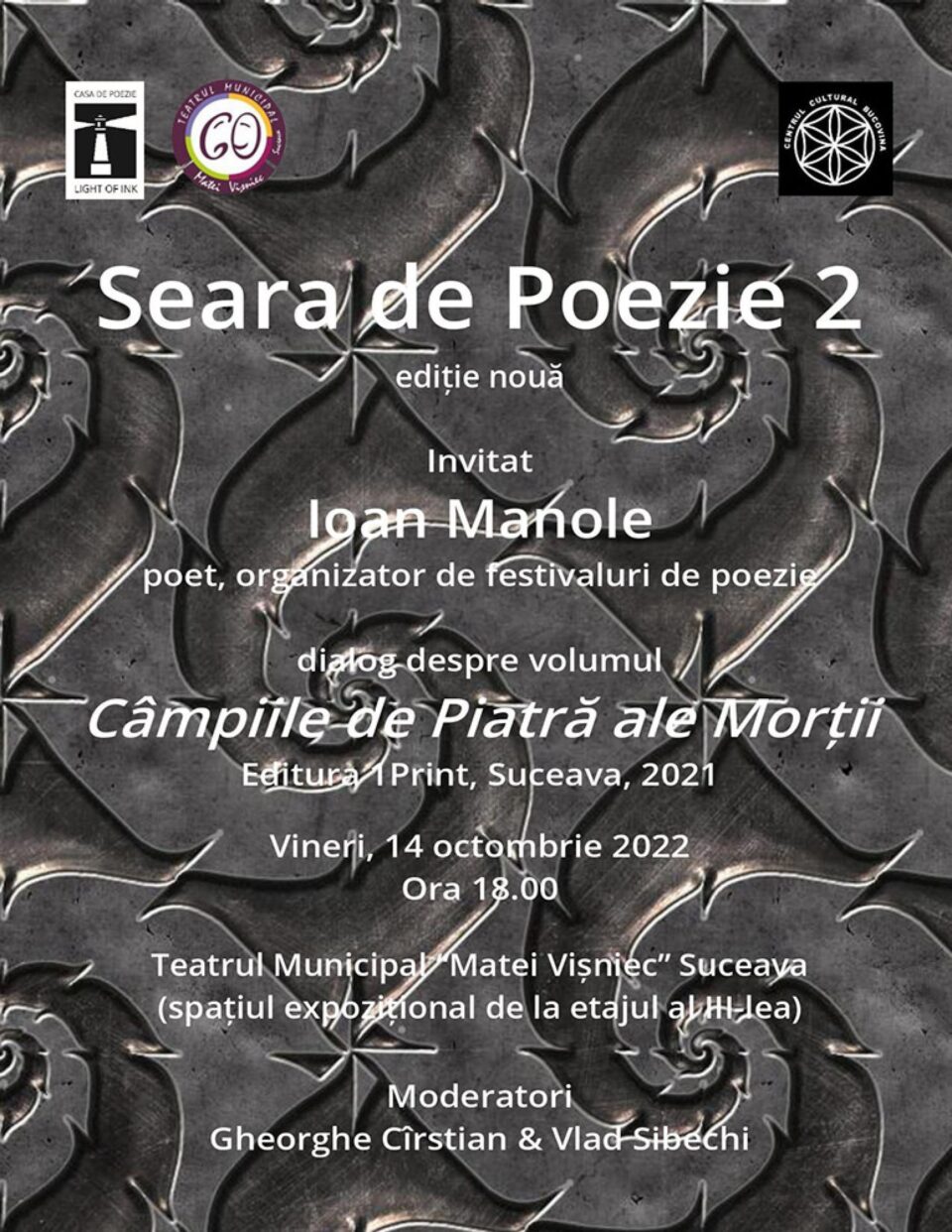 O nouă „Seară de poezie”, vineri, la Teatrul Municipal „Matei Vișniec”