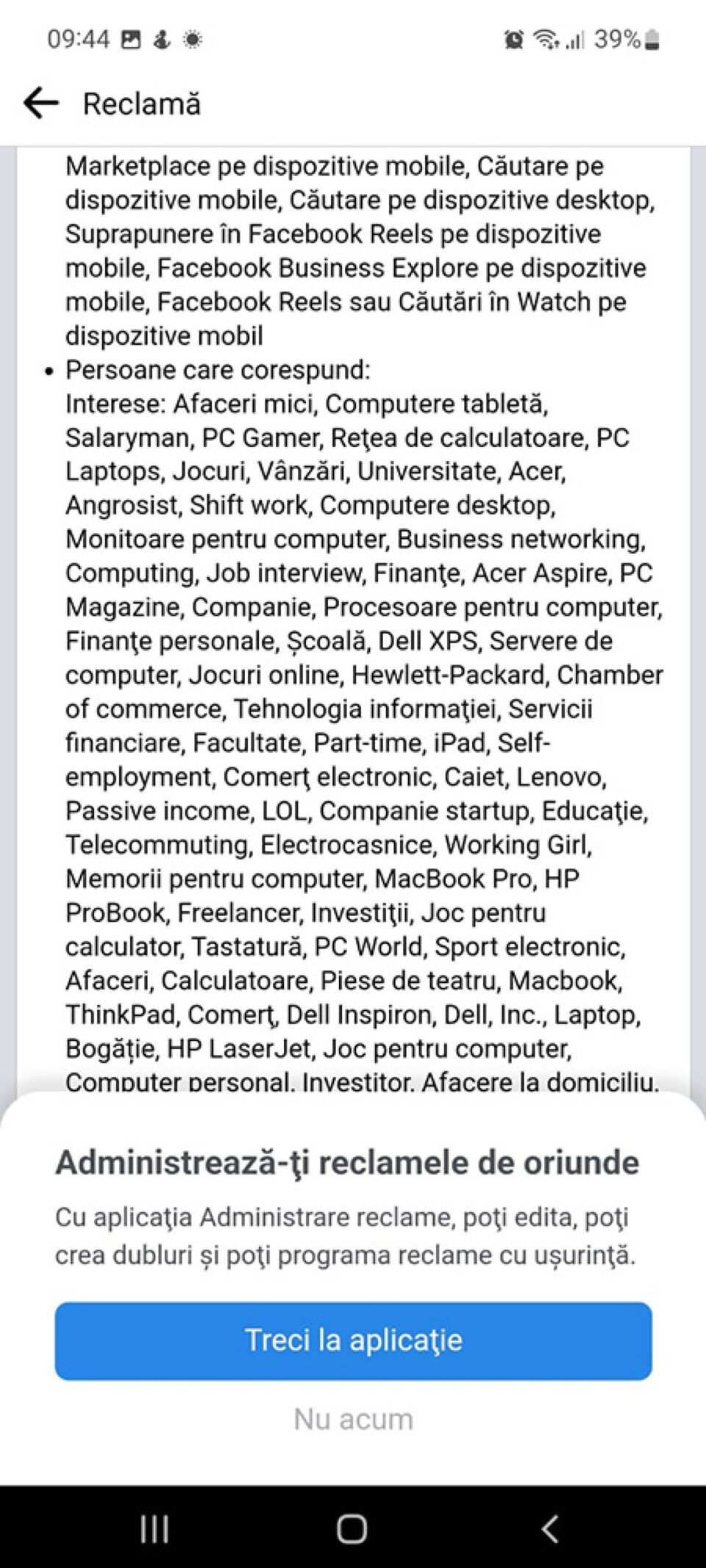 Reclama falsă sponsorizată pe pagina de socializare din banii Mădălinei