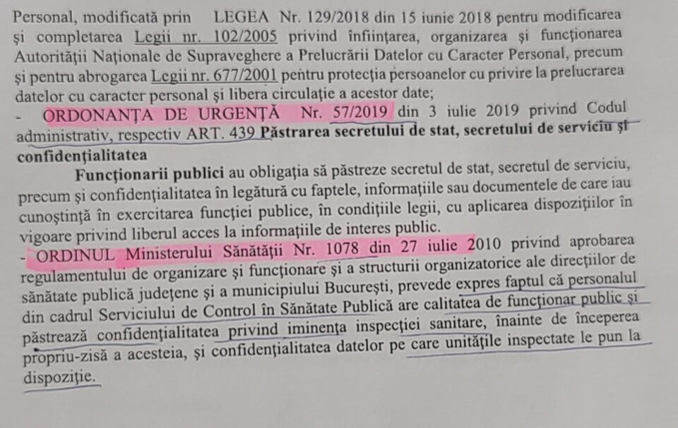 Prevederi invocate pentru secretul de serviciu