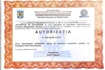 Asociația de Dezvoltare Intercomunitară Transport Metropolitan Suceava a fost autorizată