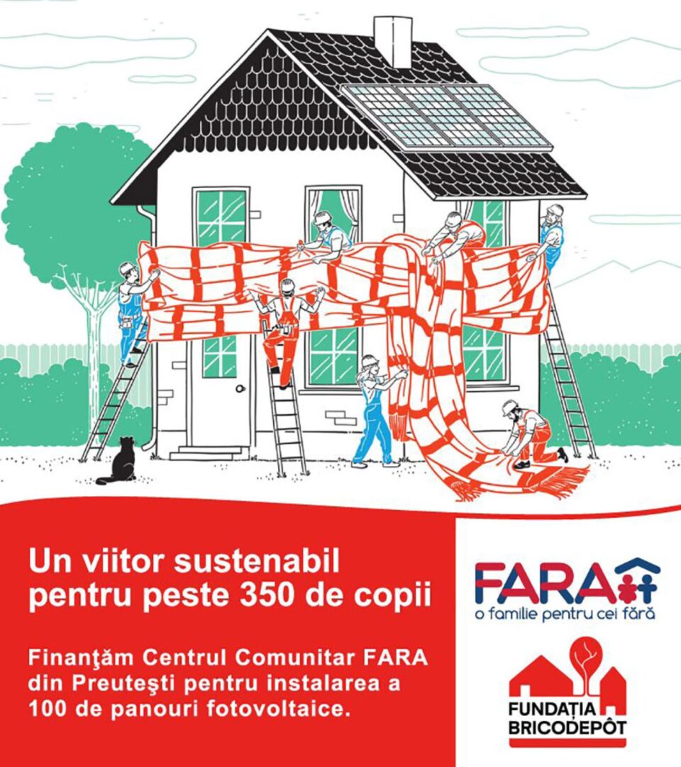 100 de panouri fotovoltaice pentru Centrul Comunitar din comuna Preutești, în valoare de 50.000 de euro, din partea Fundației BricoDépôt