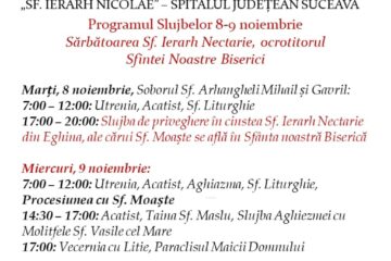 Programul slujbelor la Biserica „Sfântul Nicolae” din curtea Spitalului Vechi Suceava
