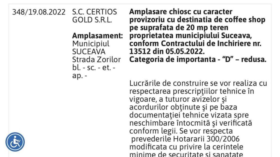 Autorizația de construire pentru coffee shop