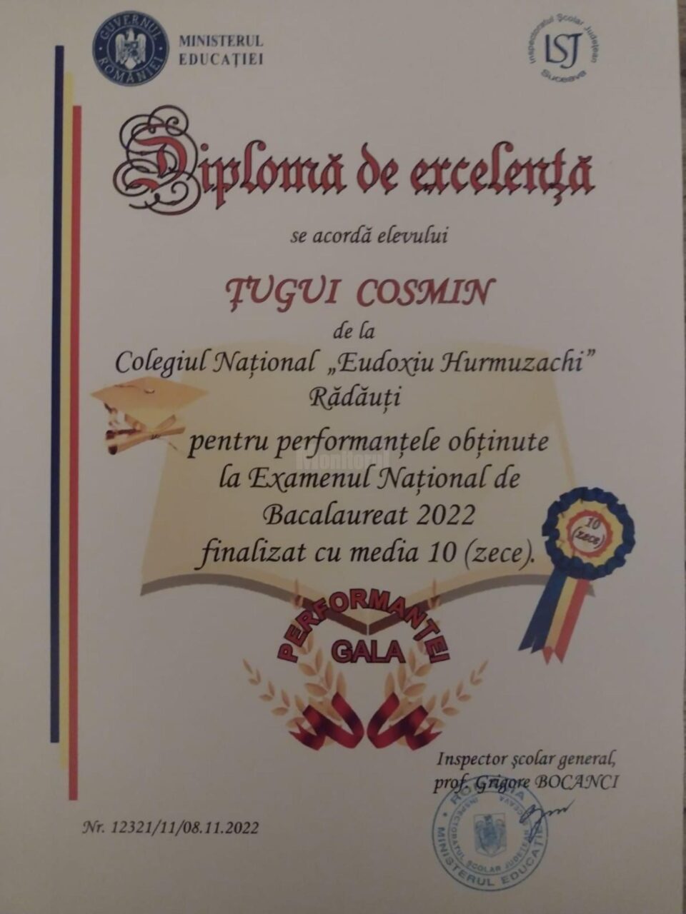 Colegiul Național „Eudoxiu Hurmuzachi” Rădăuți, la Gala Performanței 2022