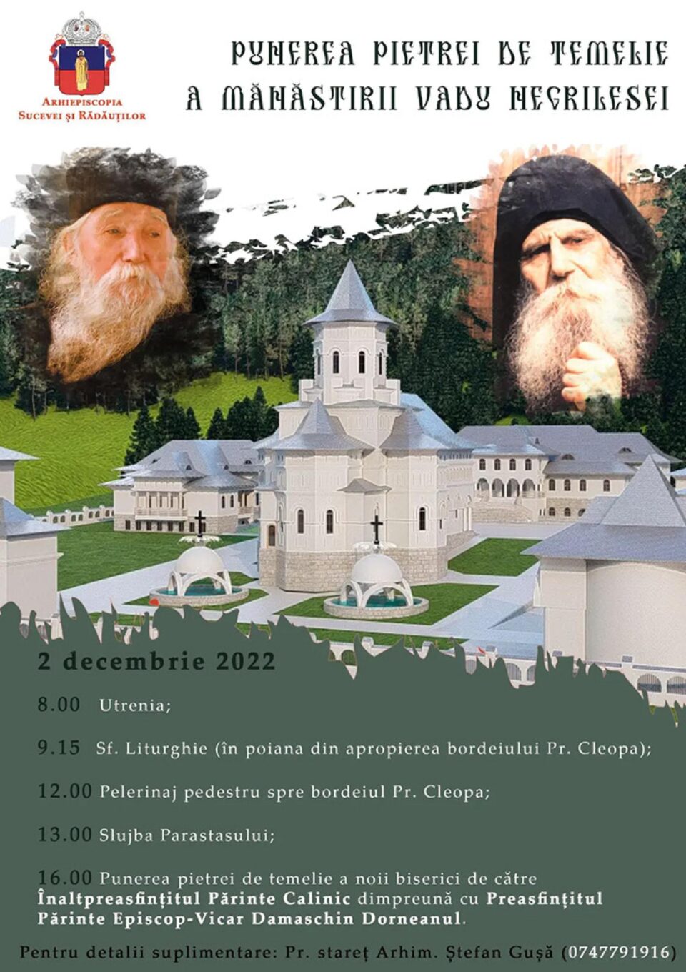 Ierarhii Sucevei vor pune piatra de temelie pentru Mănăstirea Vadu Negrilesei, unde a sihăstrit Părintele Cleopa