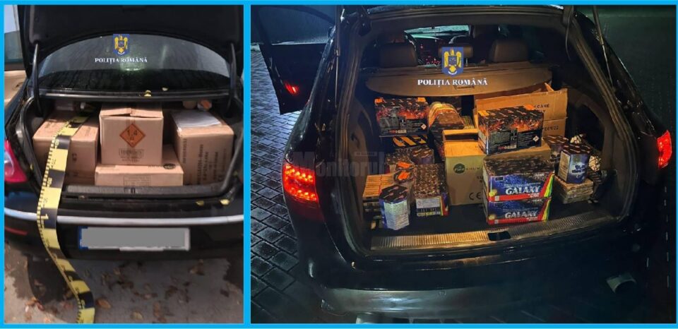 Mașini care transportau materiale pirotehnice și care au fost interceptate și oprite de polițiști