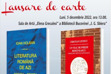 Lansare de carte, luni, la Biblioteca Bucovinei „I. G. Sbiera”