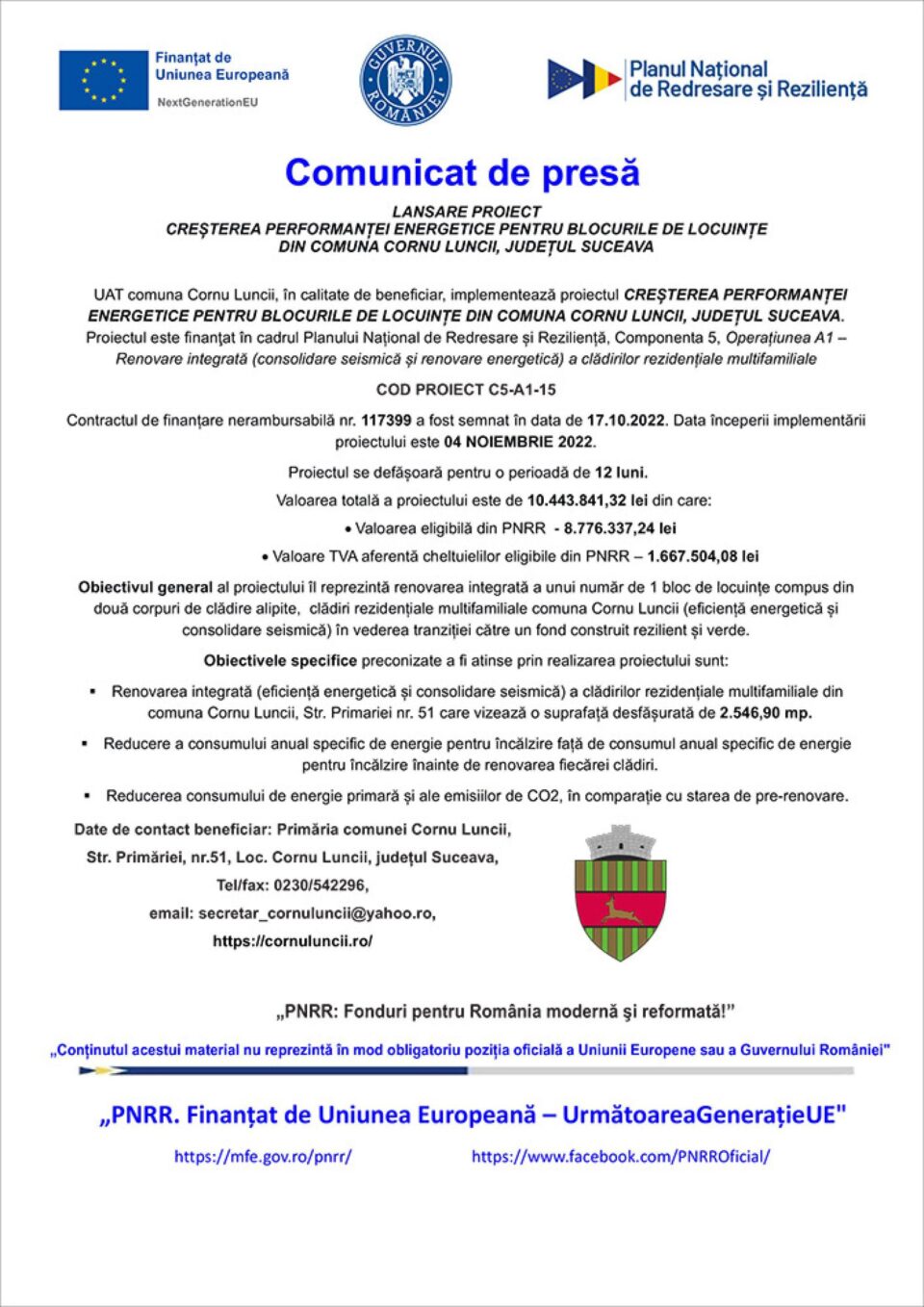 ANSARE PROIECT CREȘTEREA PERFORMANȚEI ENERGETICE PENTRU BLOCURILE DE LOCUINȚE DIN COMUNA CORNU LUNCII, JUDEȚUL SUCEAVA ANSARE PROIECT CREȘTEREA PERFORMANȚEI ENERGETICE PENTRU BLOCURILE DE LOCUINȚE DIN COMUNA CORNU LUNCII, JUDEȚUL SUCEAVA
