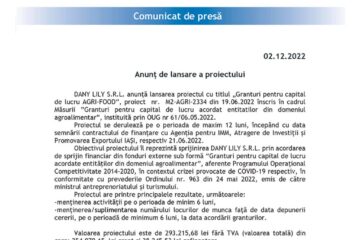 Anunț de lansare a proiectului