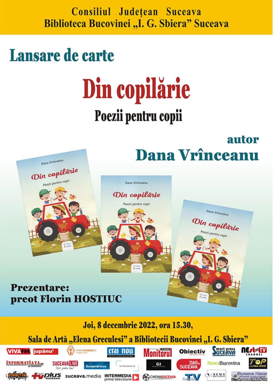 „Din copilărie – Poezii pentru copii”, de Dana Vrînceanu, va fi lansată la Biblioteca Bucovinei