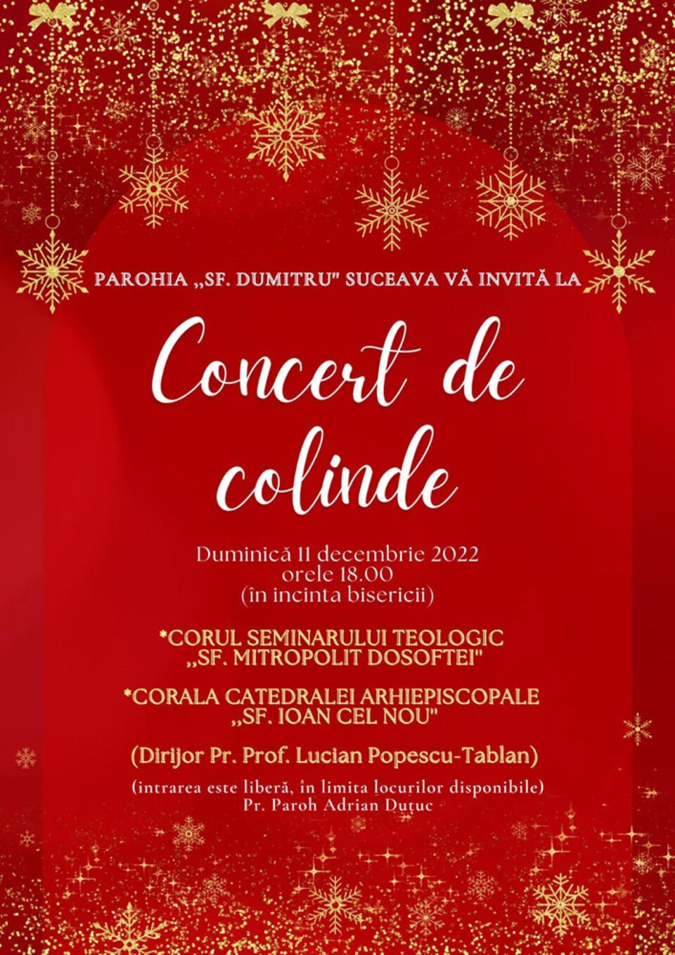 Concert de Colinde, duminică, la Parohia ,,Sf. Dumitru” Suceava