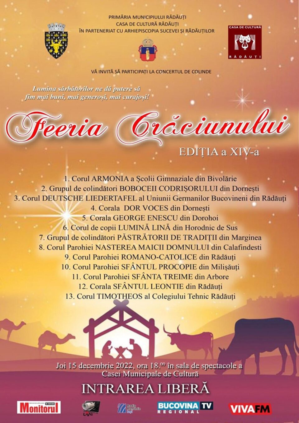 Concertul de colinde „Feeria Crăciunului”, la Rădăuți