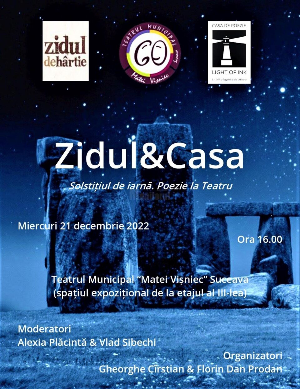 Întâlnirea literară „Zidul&Casa”, la Teatrul „Matei Vișniec” Suceava