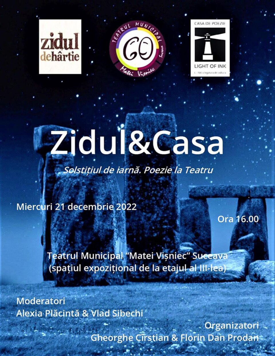 Întâlnirea literară „Zidul&Casa”, la Teatrul „Matei Vișniec” Suceava