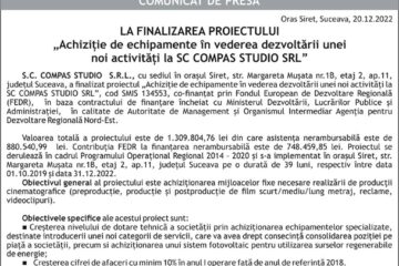 LA FINALIZAREA PROIECTULUI „Achiziție de echipamente în vederea dezvoltării unei noi activități la SC COMPAS STUDIO SRL”