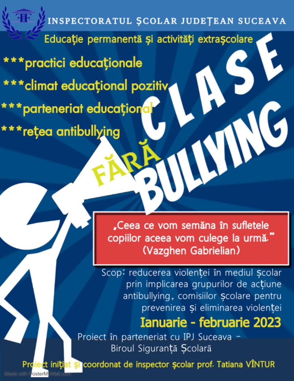 Inspectoratul Școlar Suceava vrea „Clase fără bullying”