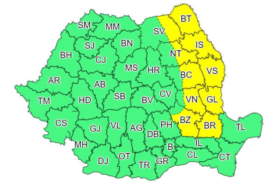 Cod galben de polei, ca urmare a precipitațiilor mixte - ploaie, burniță și lapoviță