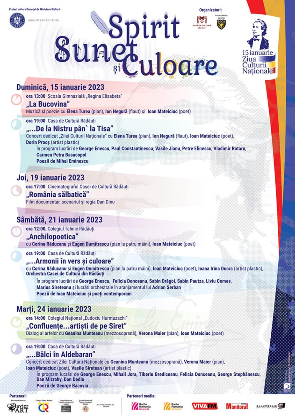 Proiectul ,,Spirit, Sunet și Culoare”, cu șapte evenimente culturale la Rădăuți