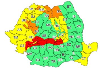 Cod portocaliu în jumătatea vestică a județului Suceava, cod galben și roșu în alte zone ale țării