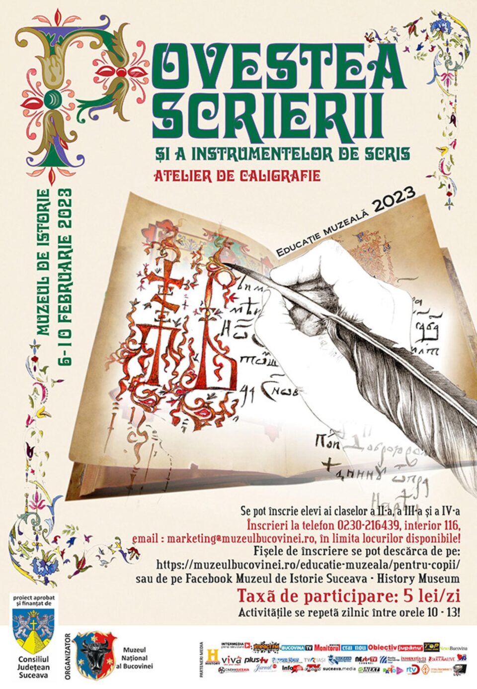 „Povestea scrierii și a instrumentelor de scris”, atelier de caligrafie, la Muzeul Național al Bucovinei