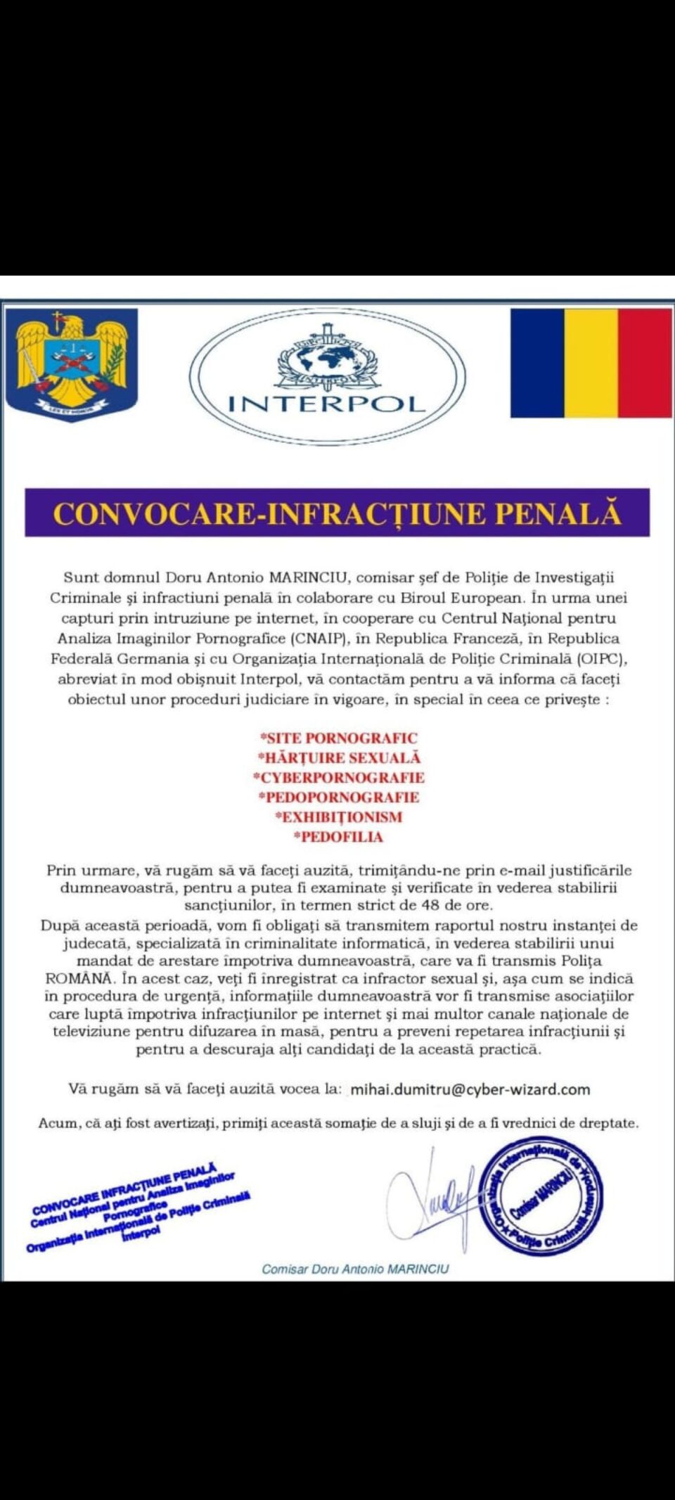 Mesaje false ale infractorilor din mediul online