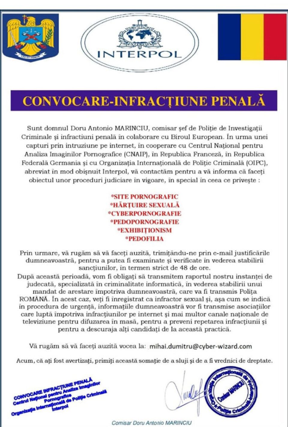 Mesaje false ale infractorilor din mediul online