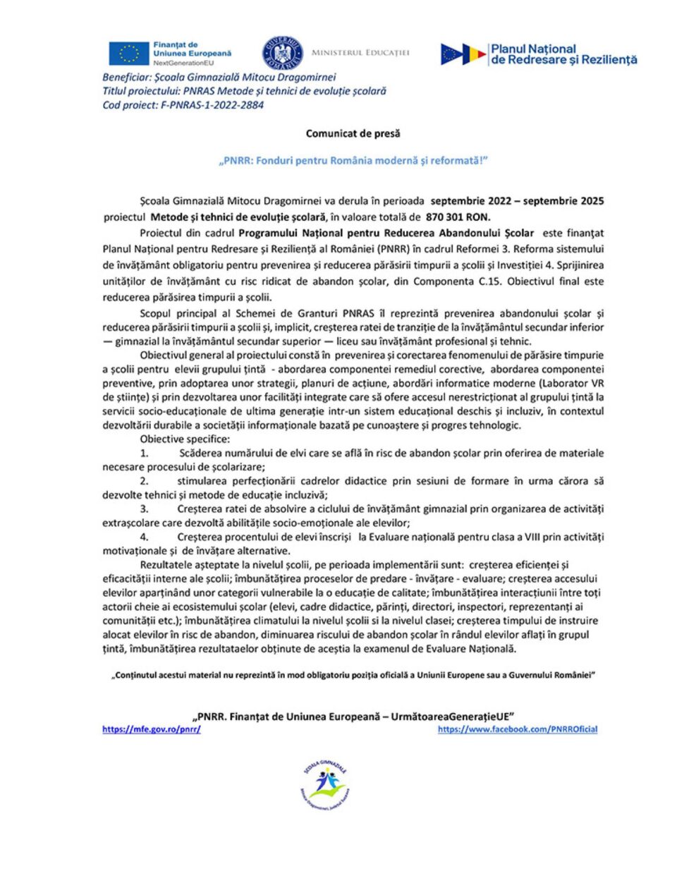 „PNRR: Fonduri pentru România modernă și reformată!”