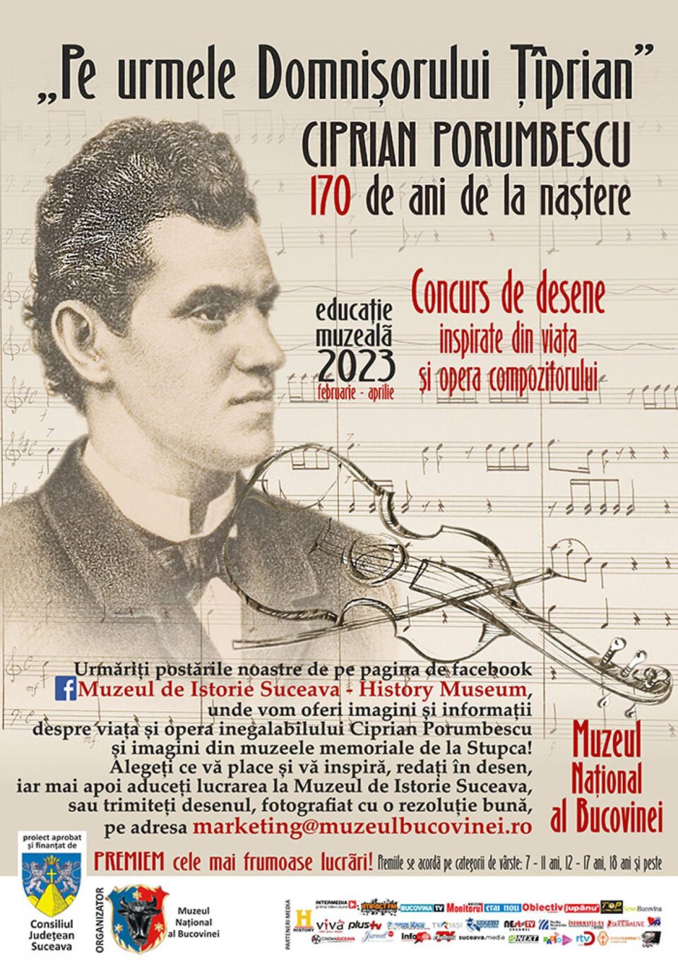 Concurs de desene inspirate din viața și opera compozitorului Ciprian Porumbescu, organizat de Muzeul Național al Bucovinei