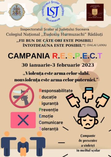 Campanie antiviolență la Colegiul Național “Eudoxiu Hurmuzachi” Rădăuți